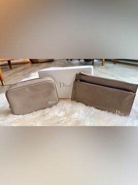 RARE Patent Dior SET of 2 Pouches. Grey w monochromatic SILVER ‘C’ & ‘D’ charms